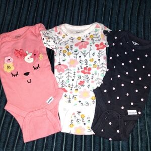 Gerber Pink, White, and Black Baby Bodysuit Set